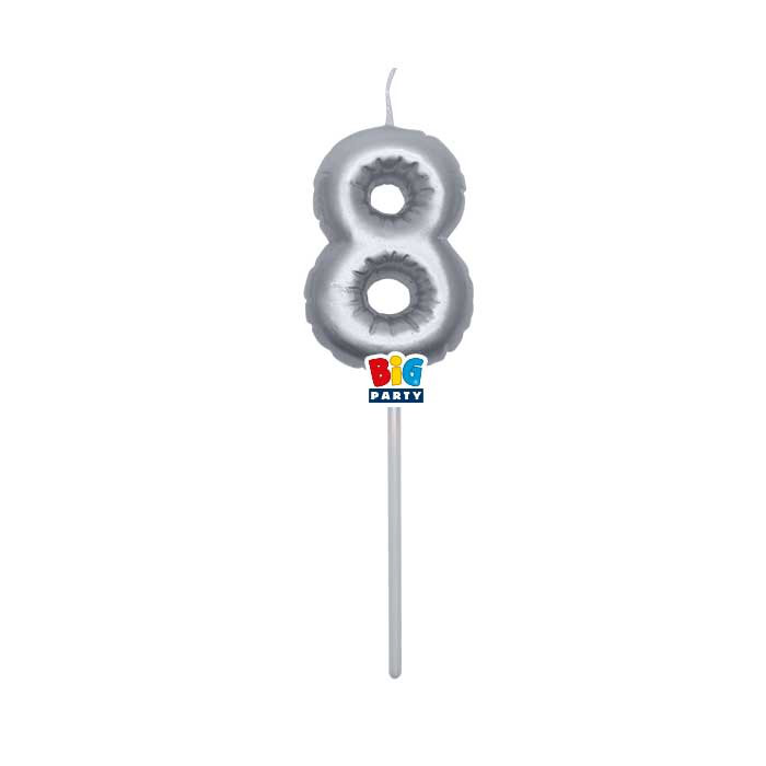 CANDELINA CERA BALLON CM.13 ARGENTO METAL N.8 BIGPARTY