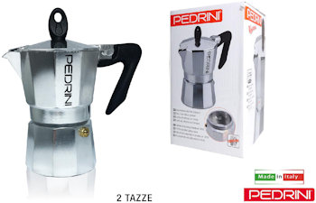 CAFFETTIERA 2 TAZZE MANICO NERO ACCIAIO BRILLANTATAO 9082-3 PEDRINI