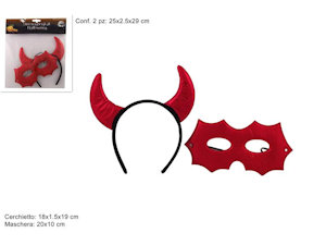 HALLOWEEN ACCESSORI PERSONA CERCHIETTO CON CORNA E MASCHERINA ROSSA DUESSE