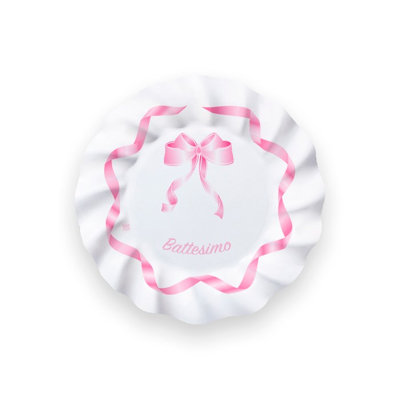 BATTESIMO ROSA DECORO FIOCCO PIATTI CM.20 CONF.8PZ. BIGPARTY