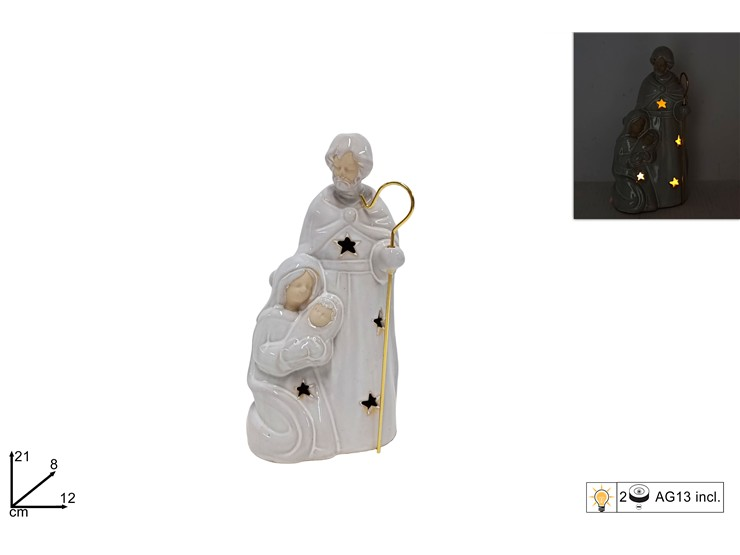 PERS. NATIVITA' IN CERAMICA UNICA CON LUCE 3 PERSONAGGI CM.H.21 DUESSE
