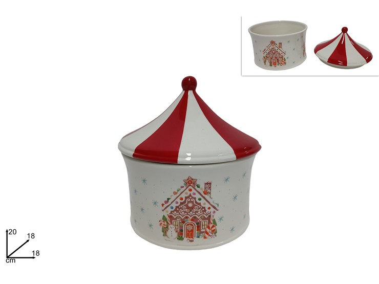 BARATTOLO IN CERAMICA COFANETTO CON TAPPO DECORO NATALIZIO CM.D.18xH.20 DUESSE