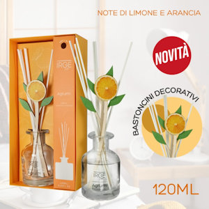 DEODORANTE AMBIENTE LIQUIDO CON BASTONCINI DECORATIVO LEGNO 120 ML. AGRUMI B IR
