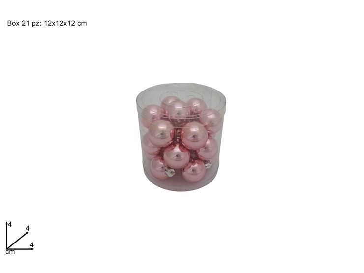 SFERE LUCIDE 4 CM. CONF. 21 PZ. IN CILINDRO VETRINA ROSA DUESSE