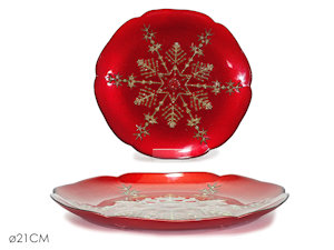 SVUOTATASCHE PIATTO IN VETRO TONDO D.21 ROSSO CON DECORI ORO 577515 GENERAL
