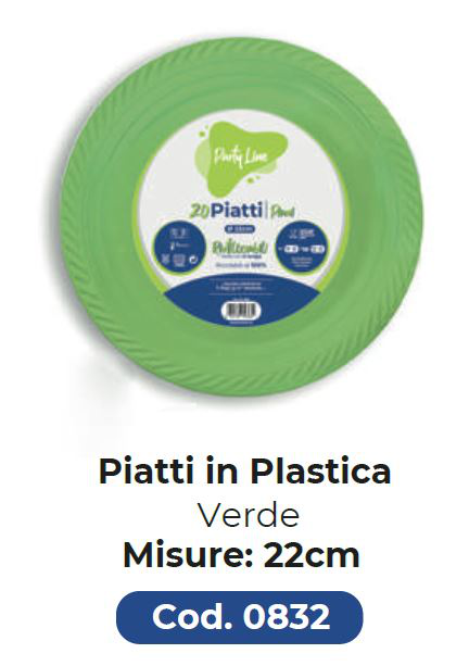 PIATTO IN PLASTICA RIUTILIZZABILE PIANO D.220 VERDE LIME 20PZ PARTY LINE