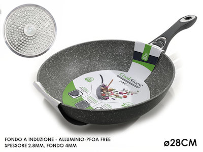 PADELLA FONDO A INDUZIONE COOKSTONE WOK CM.28 GRIGIO