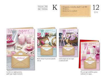 BIGLIETTI COMPLEANNO FEMMINILE CON ROTELLA BC.9056 PEZZI 12