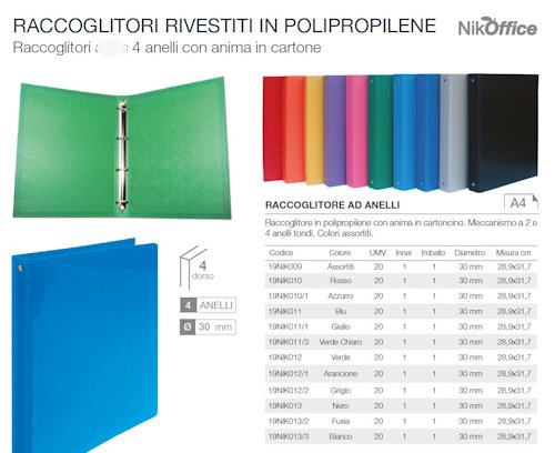 RACCOGLITORE 4 ANELLI D.30mm A4 CARTONCINO RIVESTITO IN PPL NERO NIKOFFICE