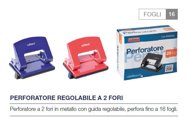 PERFORATORE A 2 FORI FINO A 16 FOGLI CON REGOLATORE NIKOFFICE