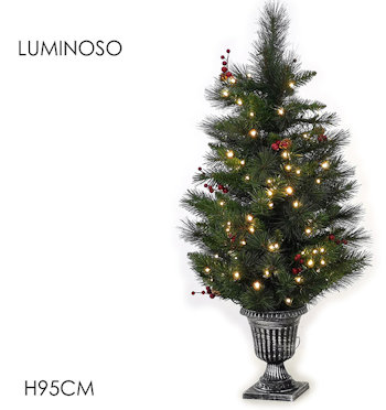 ALBERO CON BASE VASO GIA' ADDOBBATO LUMINOSO 100 LED CM.H.95 CON PIGNE 494614 GE