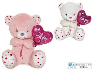 PELUCHE ORSETTO SEDUTO PALLONCINO CON CUORE CON SCRITTA LOVE CM.20 611685 GENERA