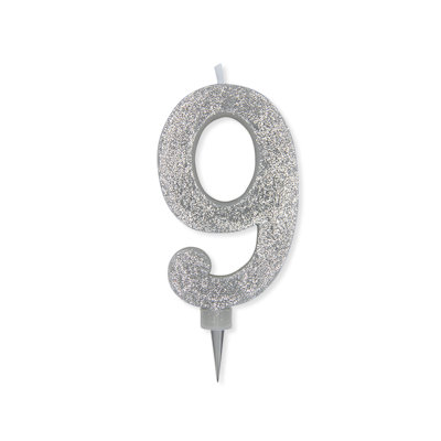 CANDELINA MAX CERA SWEETY CM.15 GLITTER ARGENTO N. 9 BIGPARTY