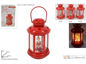SCENARIO NATALIZIO CON LUCE IN LANTERNA IN PLASTICA ROSSA CM.10x10xH.18 DUESSE