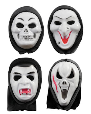 MASCHERA MOSTRO CON CAPPUCCIO FONDO BIANCO SWEEPING