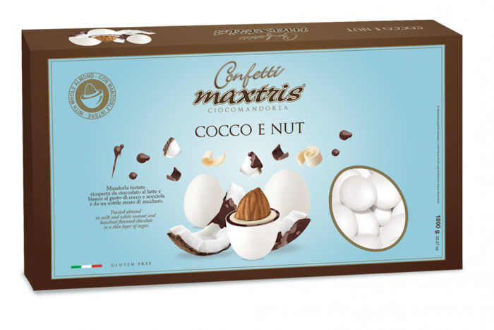 CONFETTI MAXTRIS CIOCOMANDORLA 1KG. COCCO E NUT MANDORLA RICOPERTA DI CIOCCOLATO