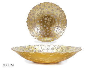 CENTROTAVOLA VASSOIO IN VETRO TONDO CM.D.30 ORO CON DECORI ANGELO 577500 GENERAL