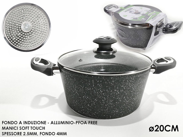 CASSERUOLA FONDO A INDUZIONE ALLUMINIO COOKSTONE CM.20 CON COPERCHIO VETRO GENE