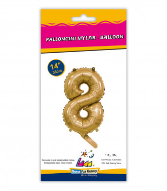 PALLONCINO MYLAR  cm.36 NUMERO ORO 8