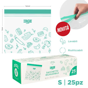 ALIMENTARE SACCHETTO RICHIUDIBILE DOPPIA ZIP CM.16,5x15 CONF.25PZ. IRGE
