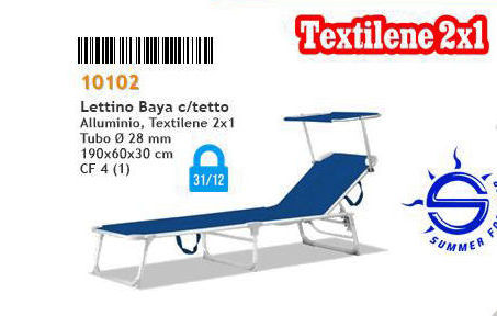 LETTINO ALLUMINIO BAYA CON TETTUCCIO TEXTILENE TUBO 28 CM.190x60x30 10102