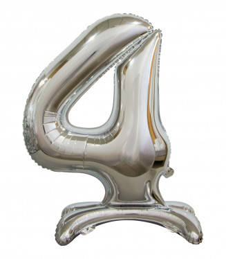 PALLONCINO MYLAR NO ELIO ARGENTO NUMERO 4 D.30 CON PIEDINI CM.76