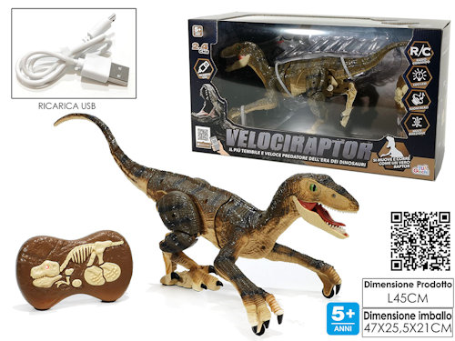 ANIMALI IN SCATOLA DINOSAURO VELOCIRAPTOR RADIO COMANDO LUCI SUONI 115476 GENERA