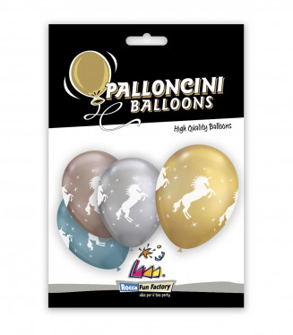 PALLONCINI 13 POLLICI CHROME CM.33 CONF.5PZ. DECORATO UNICORNO RAMPANTE