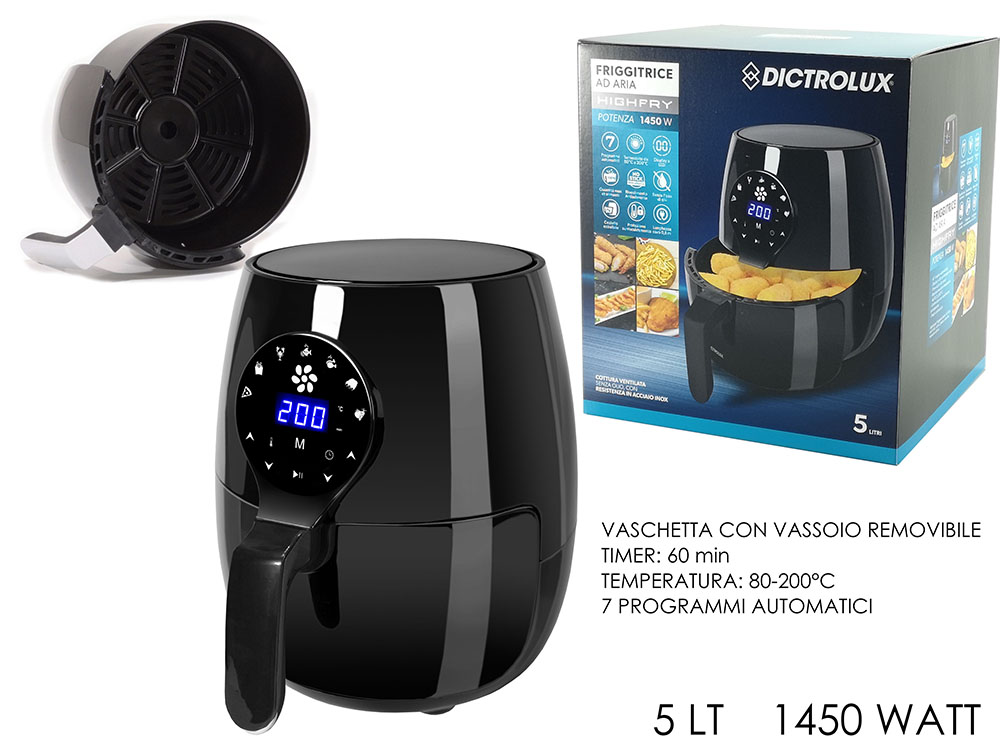 FRIGGITRICE AD ARIA ELETTRICA 1450W. CESTELLO 5 LT. CON 7 FUNZ. 883302 DICTROLUX