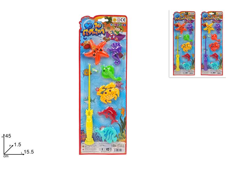 GIOCO CANNA DA PESCA 1PZ. CON 6 PESCIOLINI SU BLISTER CM.45x15 DUESSE