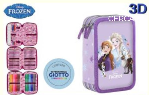 ASTUCCIO SCUOLA 3 ZIP FROZEN 3D 12+18 FILA + ACCESSORI EOLD.