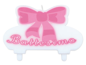 BATTESIMO ROSA DECORO FIOCCO CANDELINA SAGOMATA CM.13x8 BIGPARTY