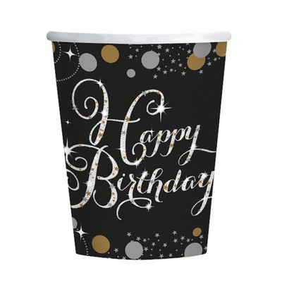 BUON COMPLEANNO CHIC NERO BICCHIERI CC.266 CONF.8 PZ. BIGIEMME