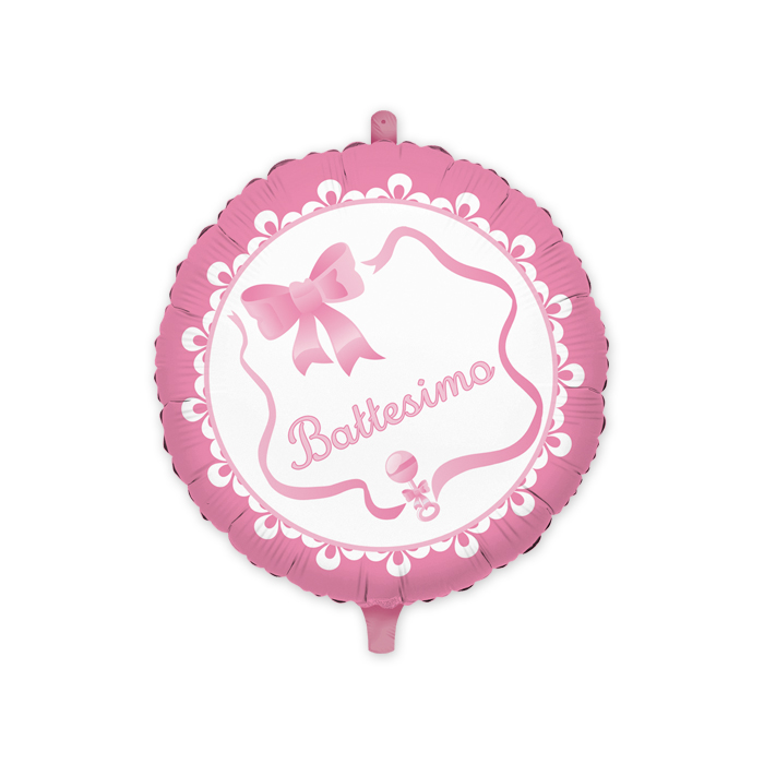 BATTESIMO ROSA DECORO FIOCCO PALLONCINO MYLAR CM.45 TONDO BIGPARTY