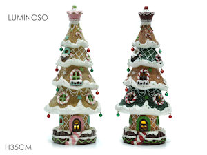 ALBERO DI NATALE PINO DECORATO CUPCAKE PAN DI ZENZERO LUMINOSO SU BASE CM.H.35 4