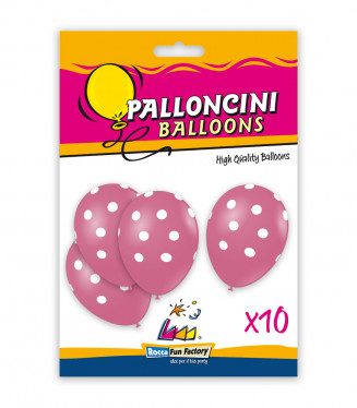 PALLONCINI 12 POLLICI CON POIS CM.30 CONF.10PZ. BIANCHI SU ROSA