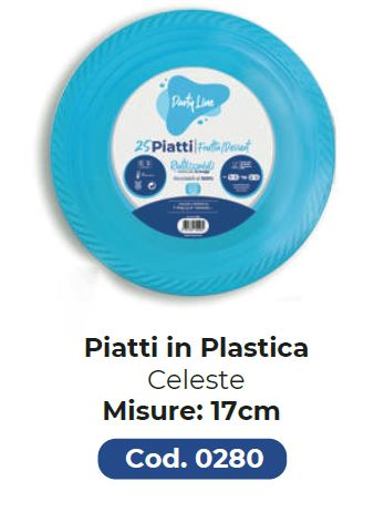 PIATTO IN PLASTICA RIUTILIZZABILE FRUTTA D.170 CELESTE 25PZ PARTY LINE
