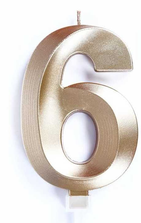 CANDELINA CERA 3D CM.10 ORO CHROME NUMERO 6