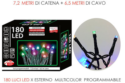 180 LED MINILUCCIOLE ESTERNO MT.7.20+6,5 CAVO MULTICOLOR PROGRAMMABILE GENERAL