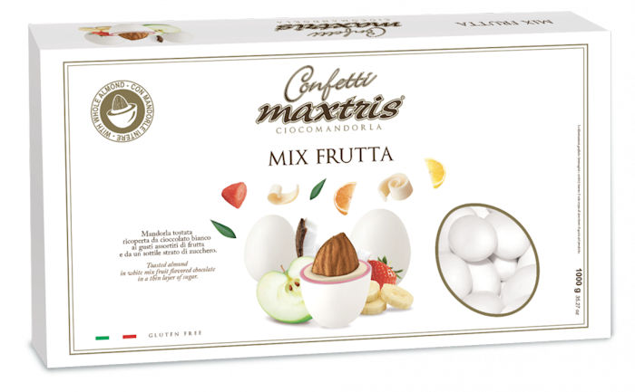 CONFETTI MAXTRIS CIOCOMANDORLA 1KG. MIX FRUTTA RICOPERTA DI CIOCCOLATO BIANCO