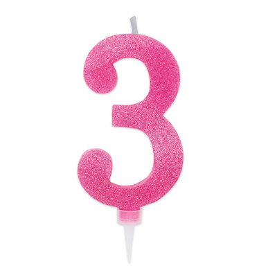 CANDELINA MAX CERA SWEETY CM.15 GLITTER FUCSIA N. 3 BIGPARTY