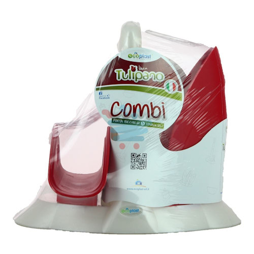 PORTATOVAGLIOLI ED BICCHIERI COMBI PLASTICA TULIPANO DUO MADREPERLA E ROSSO ECO