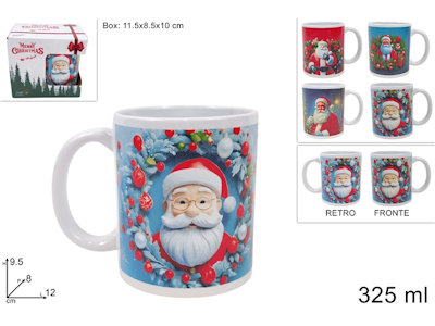 TAZZA IN CERAMICA 325ML. BIANCA CON DECORO BABBO NATALE DUESSE