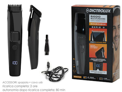 TAGLIACAPELLI CON BASE RICARICABILE NERO CON ACCESSORI 791056 DICTROLUX