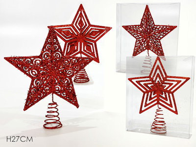 PUNTALE ALBERO CM.H.27 STELLA GLITTER ROSSO 473735 GENERAL