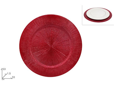 PIATTO SOLO SOTTOPIATTO IN PVC D.33 LUCIDO ROSSO RIGATO DUESSE