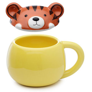 TAZZA IN CERAMICA 450ML. CON TAPPO SAGOMATO TIGRE IN SCATOLA PUCK