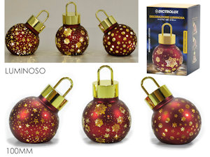 SCENARIO NATALIZIO CON LUCE IN PALLA DI VETRO GANCIO ROSSA CM.D.10 ORO 424760