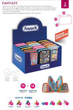 ASTUCCIO SCUOLA 3 ZIP FANTASY 12+18 FILA + ACCESSORI FAVORIT