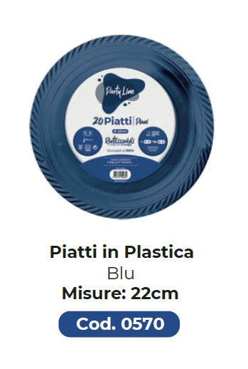 PIATTO IN PLASTICA RIUTILIZZABILE PIANO D.220 BLU 20PZ PARTY LINE